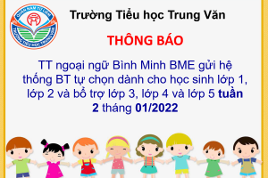 TTNN Bình Minh BME gửi hệ thống Bài tập tự chọn dành cho học sinh lớp 1, lớp 2 và bổ trợ lớp 3, lớp 4 và lớp 5 Tuần 2 tháng 1/2022