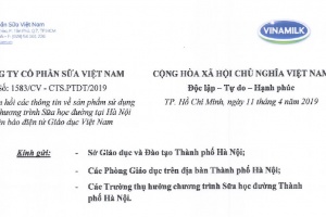 Công ty cổ phần sữa Việt Nam phản hồi các thông tin về sản phẩm sử dụng trong Chương trình Sữa học đường tại Hà Nội trên báo điện tử Giáo dục Việt Nam