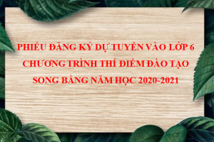 PHIẾU ĐĂNG KÝ DỰ TUYỂN VÀO LỚP 6  CHƯƠNG TRÌNH THÍ ĐIỂM ĐÀO TẠO SONG BẰNG NĂM HỌC 2020-2021
