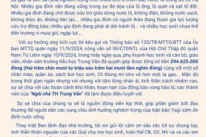 TH TRUNG VĂN – THƯ CẢM ƠN ỦNG HỘ ĐỒNG BÀO LŨ LỤT MIỀN BẮC