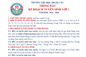THÔNG BÁO KẾ HOẠCH TUYỂN SINH VÀO LỚP 1 NĂM HỌC 2025-2025