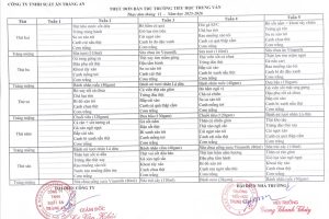 THỰC ĐƠN BÁN TRÚ THÁNG 11 NĂM 2025