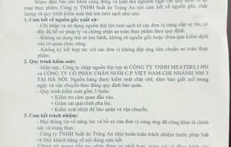 TRƯỜNG THTV CAM KẾT NGUỒN GỐC CHẤT LƯỢNG VÀ KIỂM SOÁT THỊT LỢN